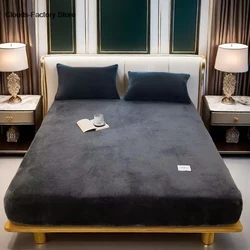 Winter Plush Elastic Fitted Sheet Double Bed Sheet Soft Warm Velvet Bedspread Mattress Cover Bed Protector 90 120 150 180 200