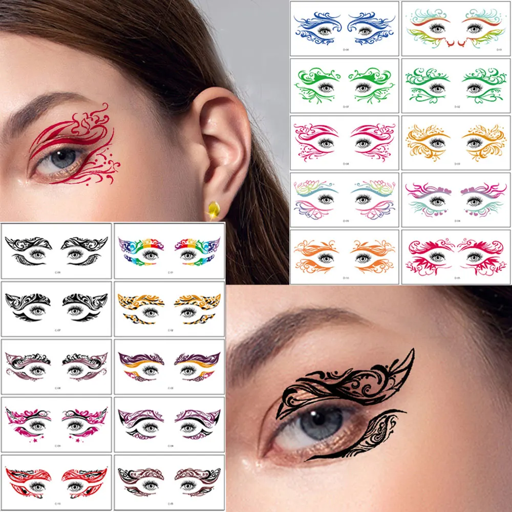 

10 Pairs Color Eyeshadow Fake Tattoo for Women, Disposable Eyeliner Stickers for Face Makeup Party Festival Temporary Tat