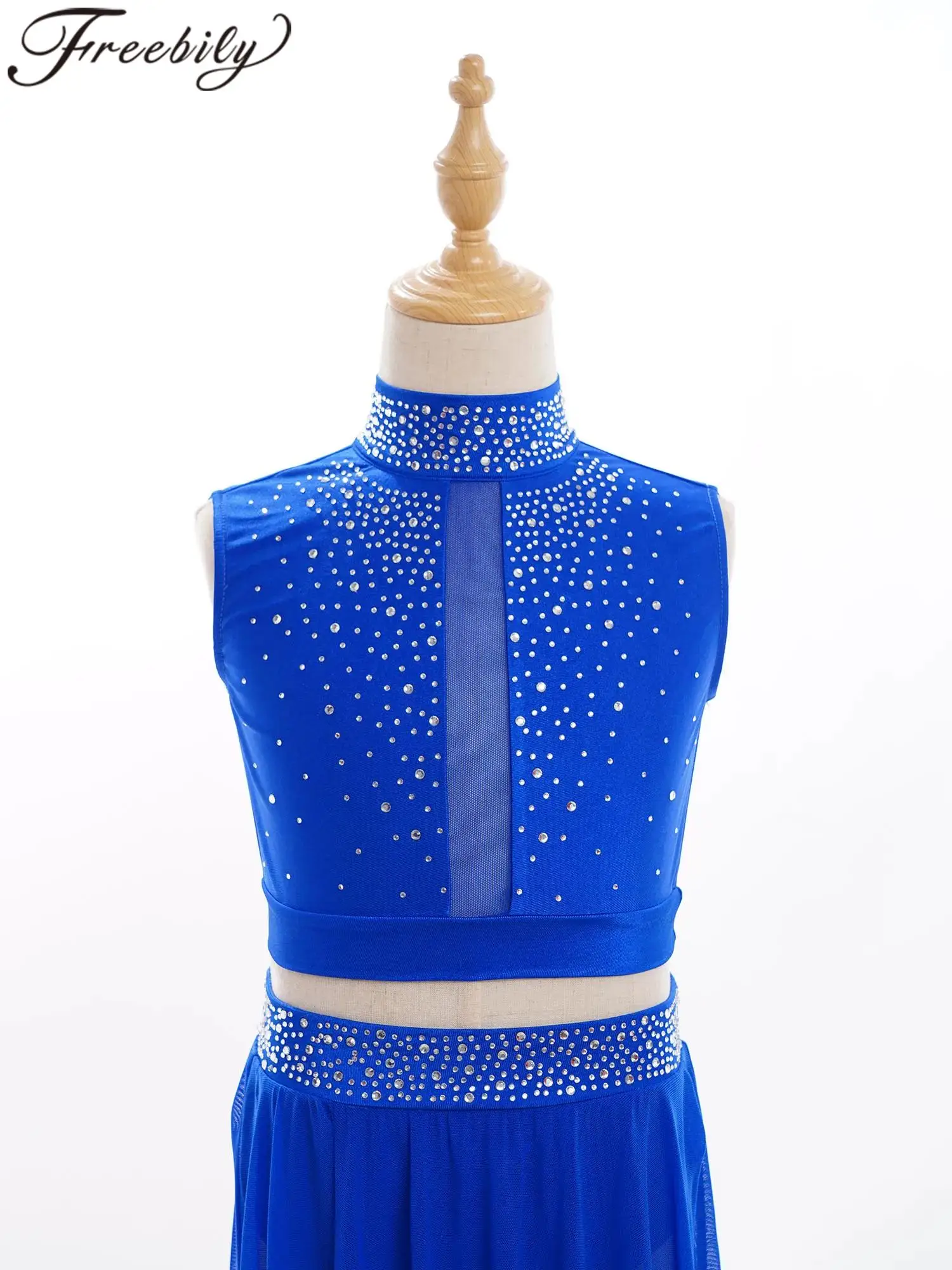 

Kids Girls Lyrical Modern Dance Tops Ballet Dancewear Shiny Rhinestones Figure Skating Costume Tanks for Dancing Children's Tops