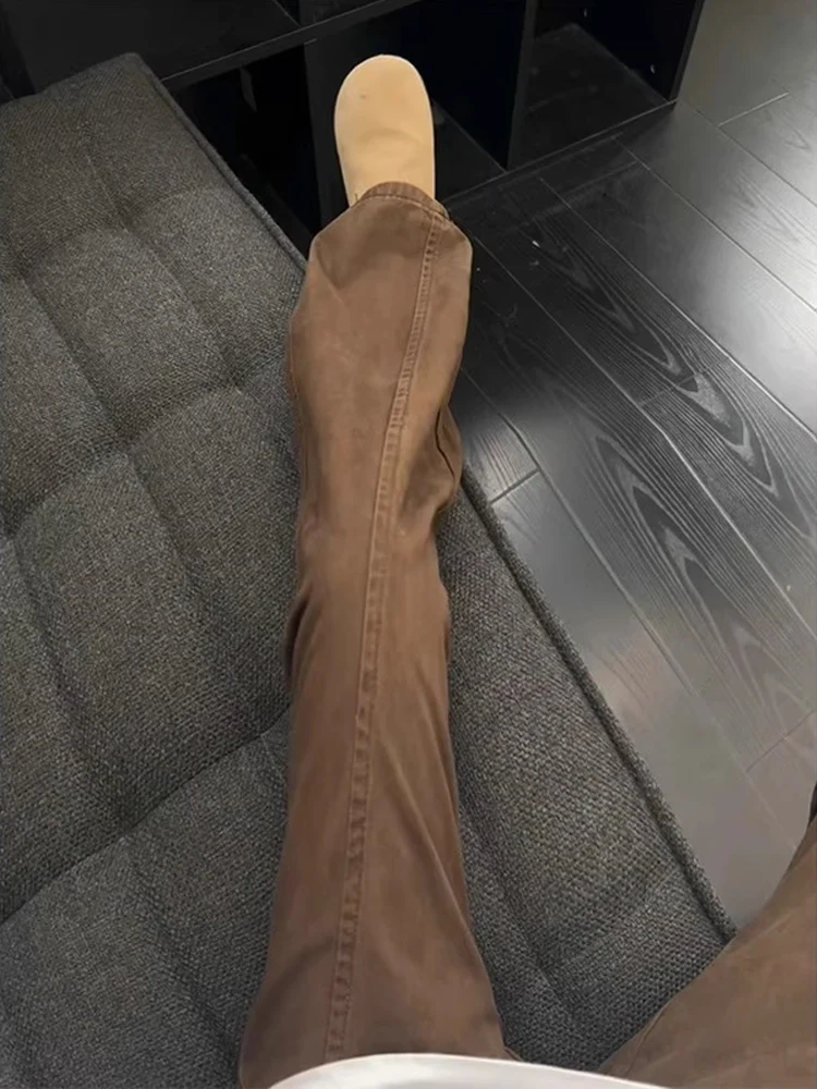 

Американские прямые джинсы, мужские осенне-зимние модные брендовые брюки-ножи, кавовый цвет, расклешенные джинсы с боковым вырезом