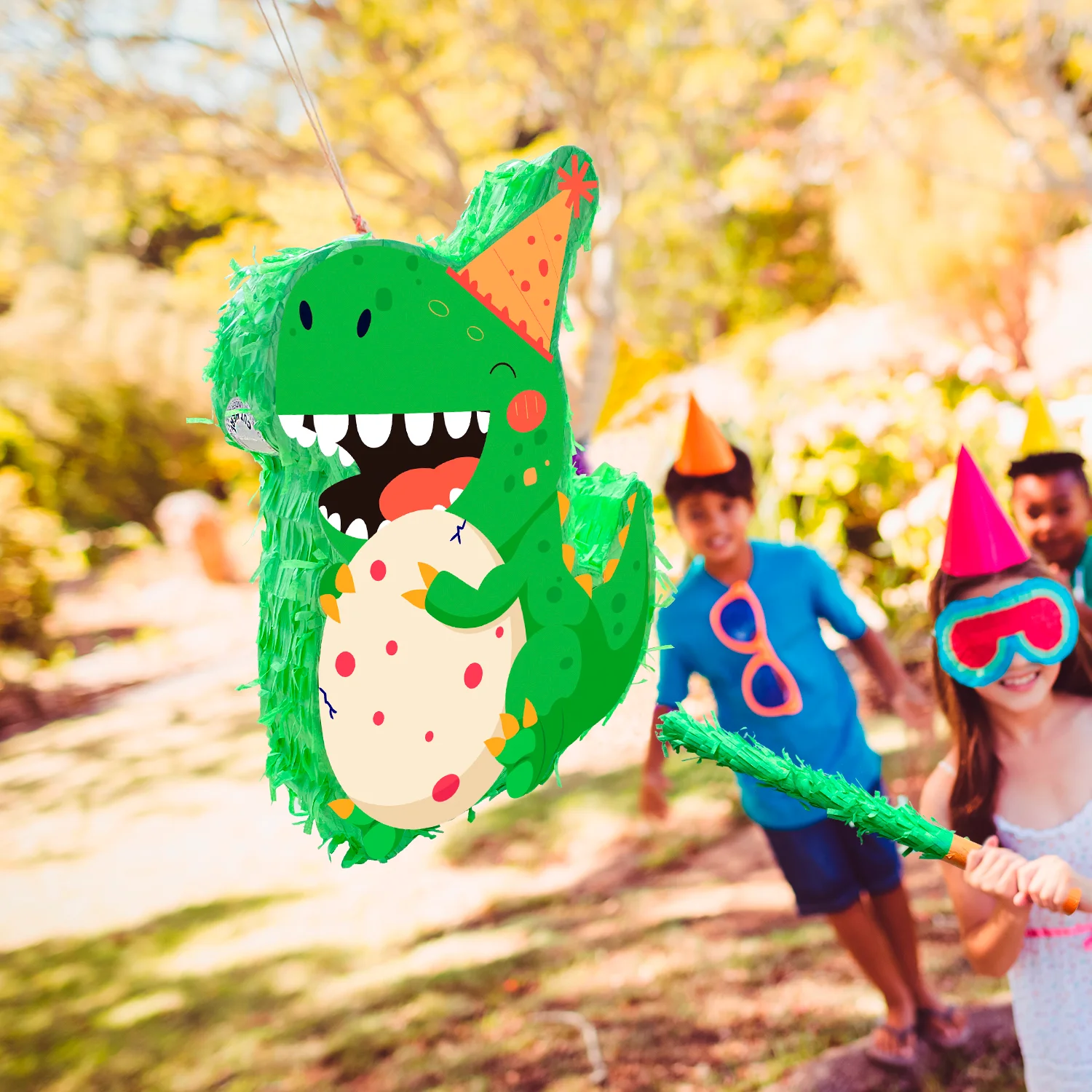 4 Pcs 공룡 파티 Pinata 세트-공룡 Pinata 스틱 아이 마스크 등 공룡 파티 장식을위한 공룡 Pinata 용품