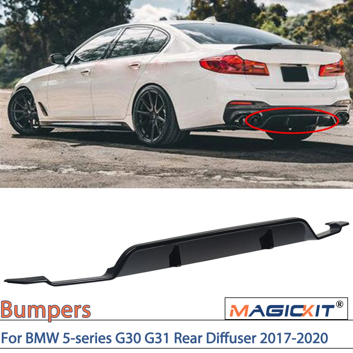 MAGICKIT Gloss Black For BMW 5-series G30 G31 Rear Diffuser 2017-2020 M Performance Rear Bumper Lip 3D Style/M Performance CAR