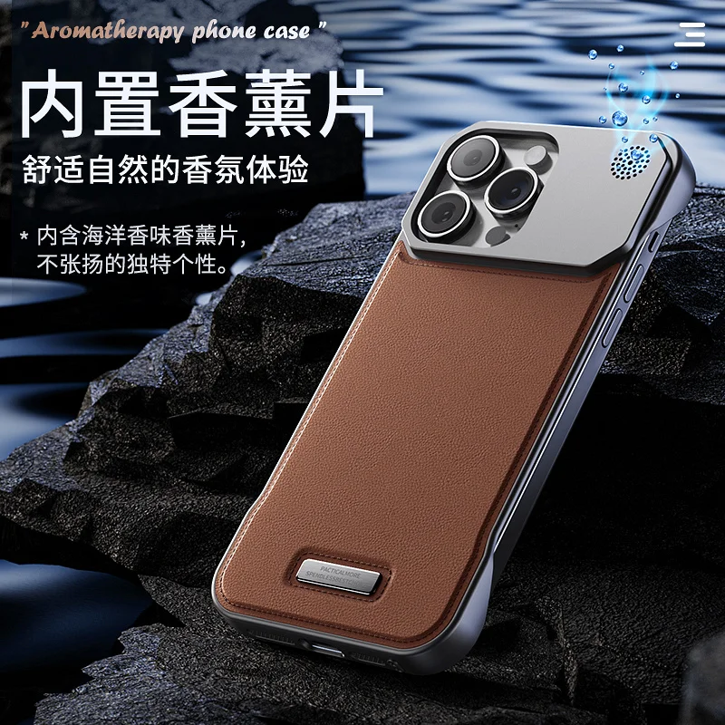 Luxury Magnetic PU Leather Aromatherapy Phone Case For iPhone 11 12 13 14 15 16 Pro Max Plus Wireless Charging Borderless Case