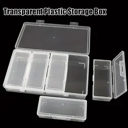 Each set contains 4 to 12 rectangular plastic storage boxes with hinged lids. They are transparent, portable and multifunctional