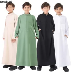 Muslim Kids Clothing Boys Fashion Solid Long Sleeve Kaftan Robes Arab Islamic Caftan Thobe Pakistan Moroccan Abayas Long Dress