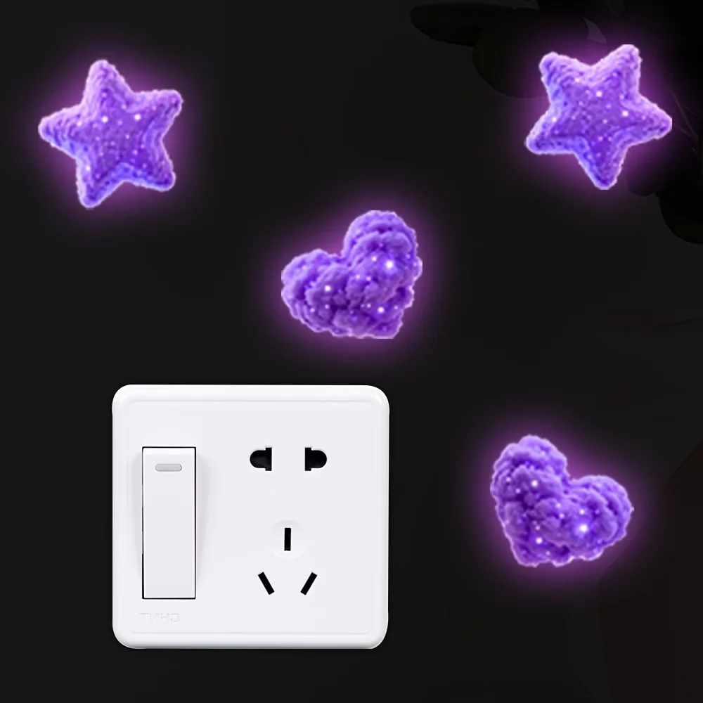 Glow-in-the-Dark Switch Stickers Purple Star Green Fairy Design Self-Adhesive Removable PVC Wall Sticker Home Decor Luminous Art