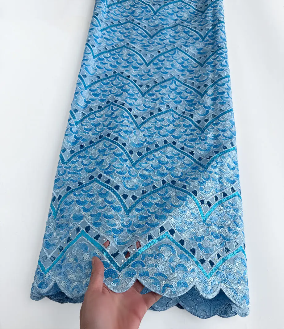 Fashion Handcut Organza Lace with Sequins Big Sale African Embroidered Lace Fabric Sewing Event Occasion Dress for Women