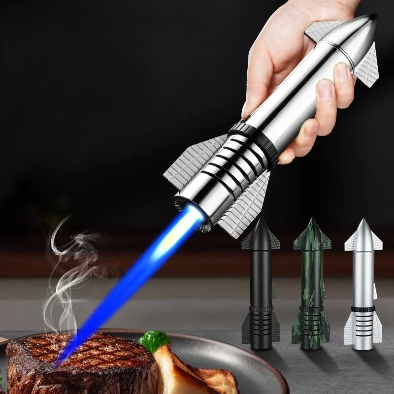 HOT Musk Starship Model High Power Spray Gun Windproof Blue Flame Butane Gas Torch Lighter BBQ Cigar Lighter Ornament Collection