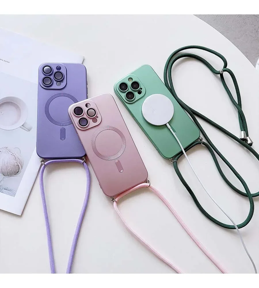 حافظة مغناطيسية بحزام كروس لهاتف آيفون 16 15 14 13 11 12 Pro Max Plus XS XR Magsafe غطاء خلفي ناعم من السيليكون #2