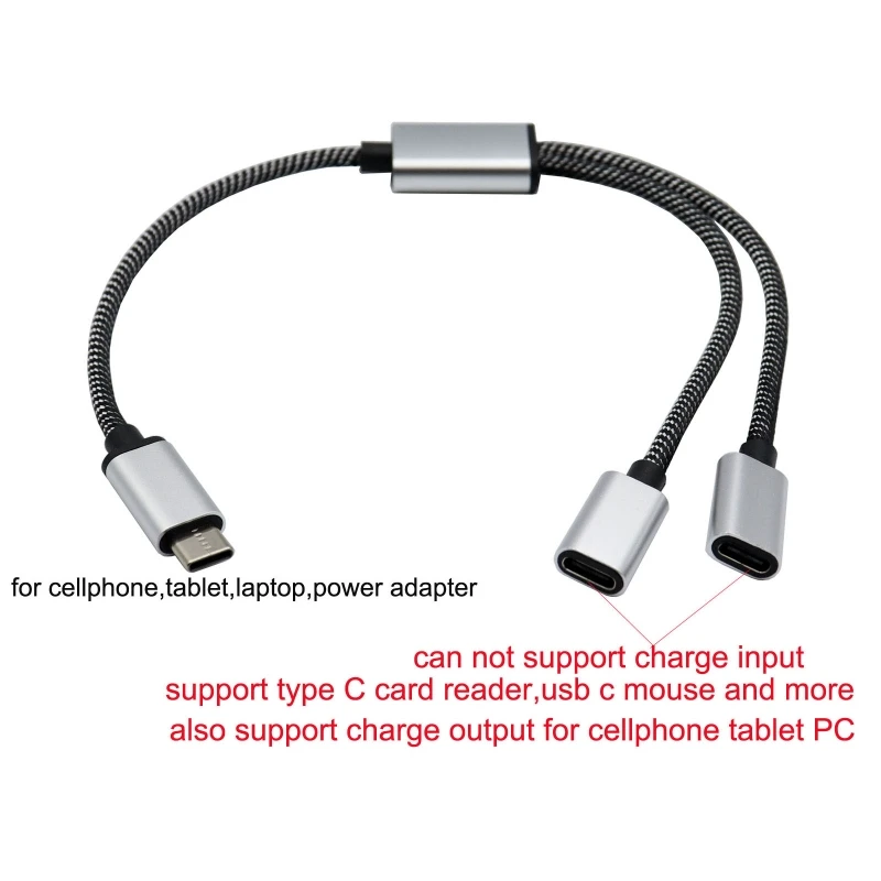 Compact USB C Male to Double USB C Female Splitter Cable 480Mbps Data Speed Charging Cable for Type C Tablets,Laptops