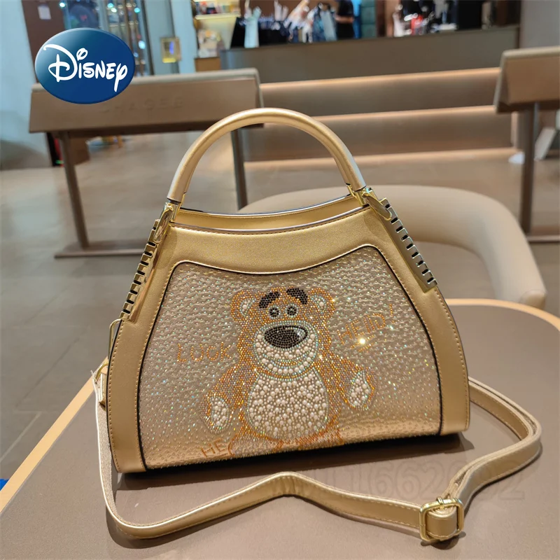 Disney Strawberry Bear New Women's Diamond Handbag Fashion Trend Diamond Women's Shoulder Bag Large Capacity Cartoon Women's Bag