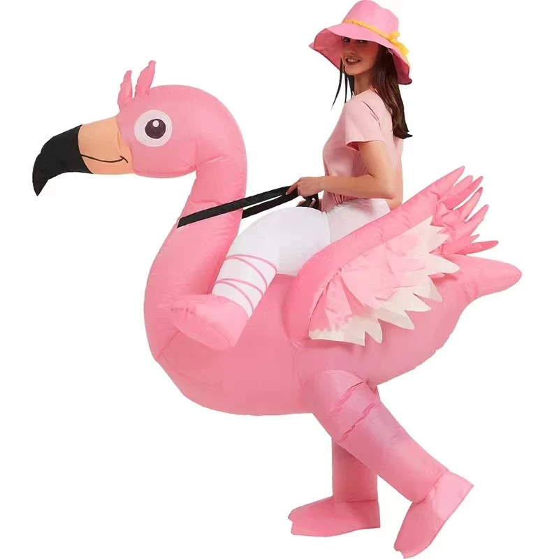 Custom Halloween Cosplay Flamingo Ride On Animal Inflatable Costume Logo Promotion Mascot Blow Dress Dance Party Game Kid Adult