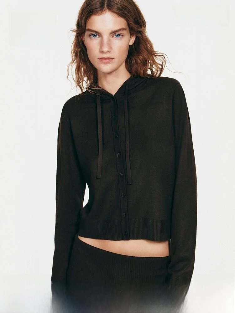 

Женский вязаный свитер H&M премиум-класса, новинка весенней коллекции, теплый кардиган с капюшоном, верхняя одежда 32008, повседневный стиль, свободный крой.