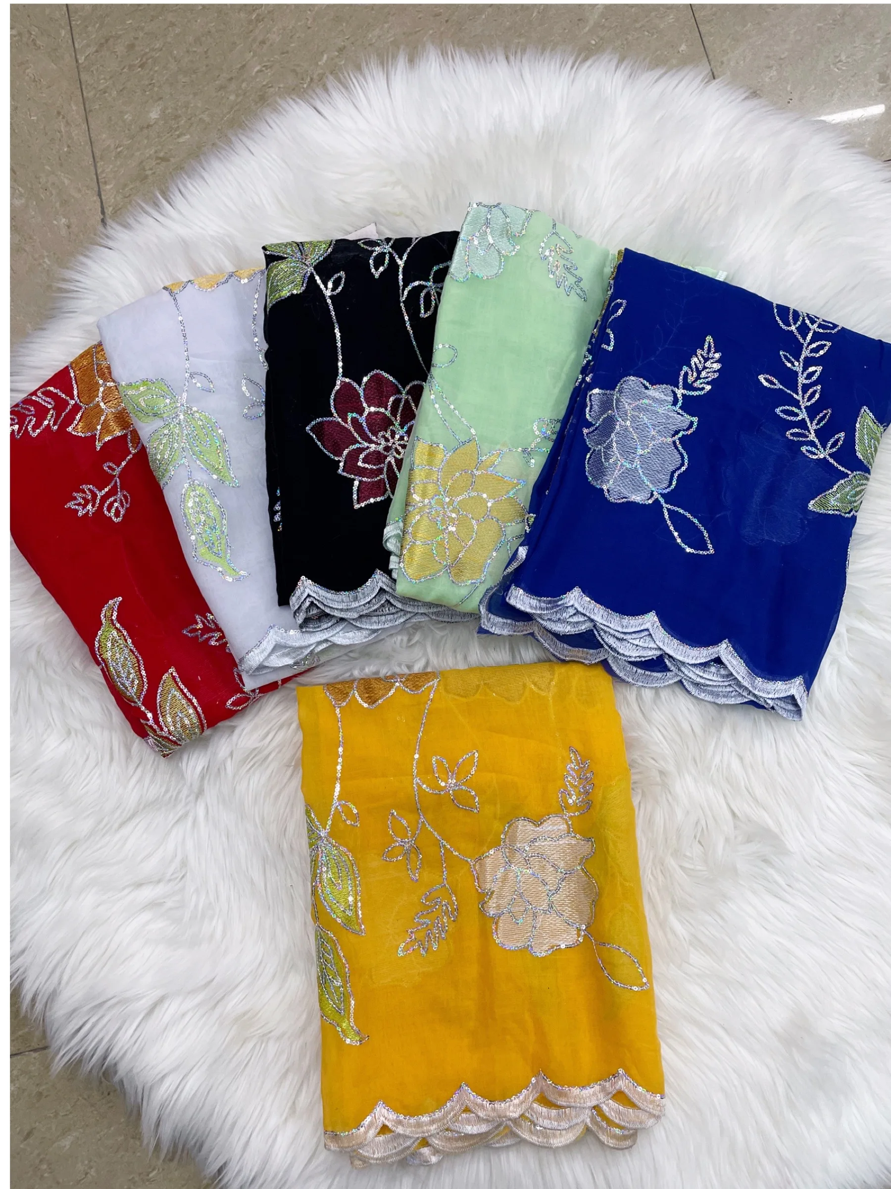 2024 New African Women Hijab Muslim Scarf High Quality 100% Cotton Fabric Multicolor Embroidered Scarf Dubai Excellent Style