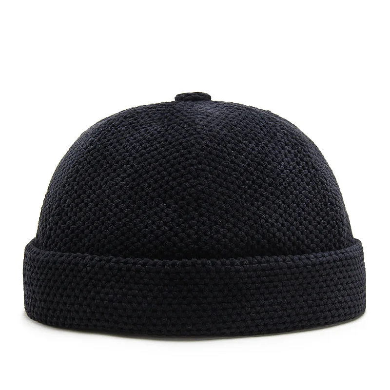 Autumn Winter Men\'s Docker Beanie Cap Retro Solid Cotton Brimless Sailor Fisherman Leon Hat Ladies Landlord Hat Skull Cap