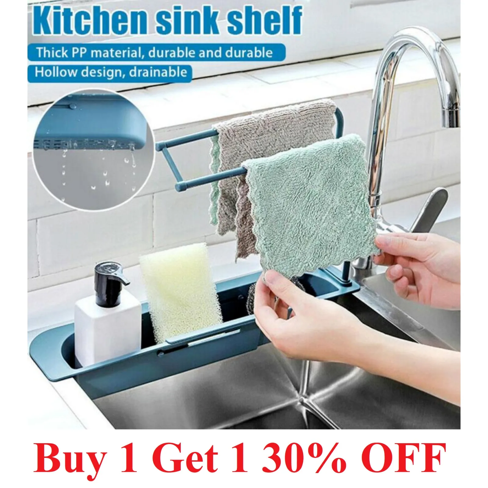 

Kitchen Organizer Sink rack Caddy Basket Dish Sponge Holder Soap Dispenser