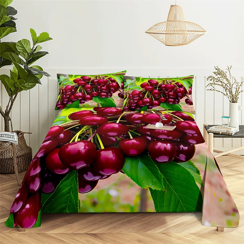 

Red Cherry 0.9/1.2/1.5/1.8/2.0m Queen Sheet Set Flat Sheet Bed Sheets and Pillowcases Bedroom Bed Sheet Set Bedding Set