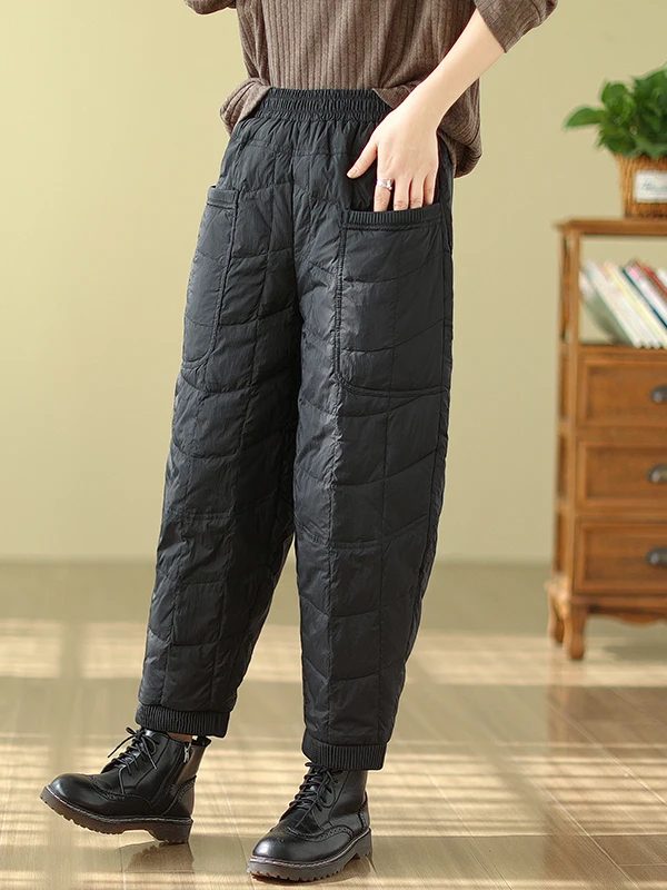 Pantalones informales holgados para mujer, pantalones cálidos de algodón a la moda para invierno, pantalones largos de cintura media con pierna recta, acanalados de Color puro