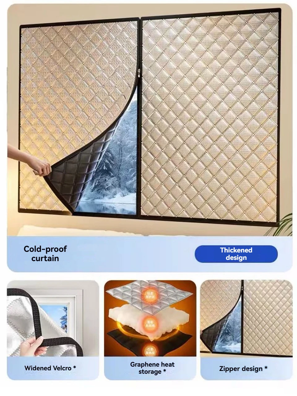1 Stück Thermo-Verdunkelungsvorhang mit Reißverschluss, mehrere Größenoptionen, winddichter und warmer Vorhang, schalldichter Vorhang, UV-Schutz