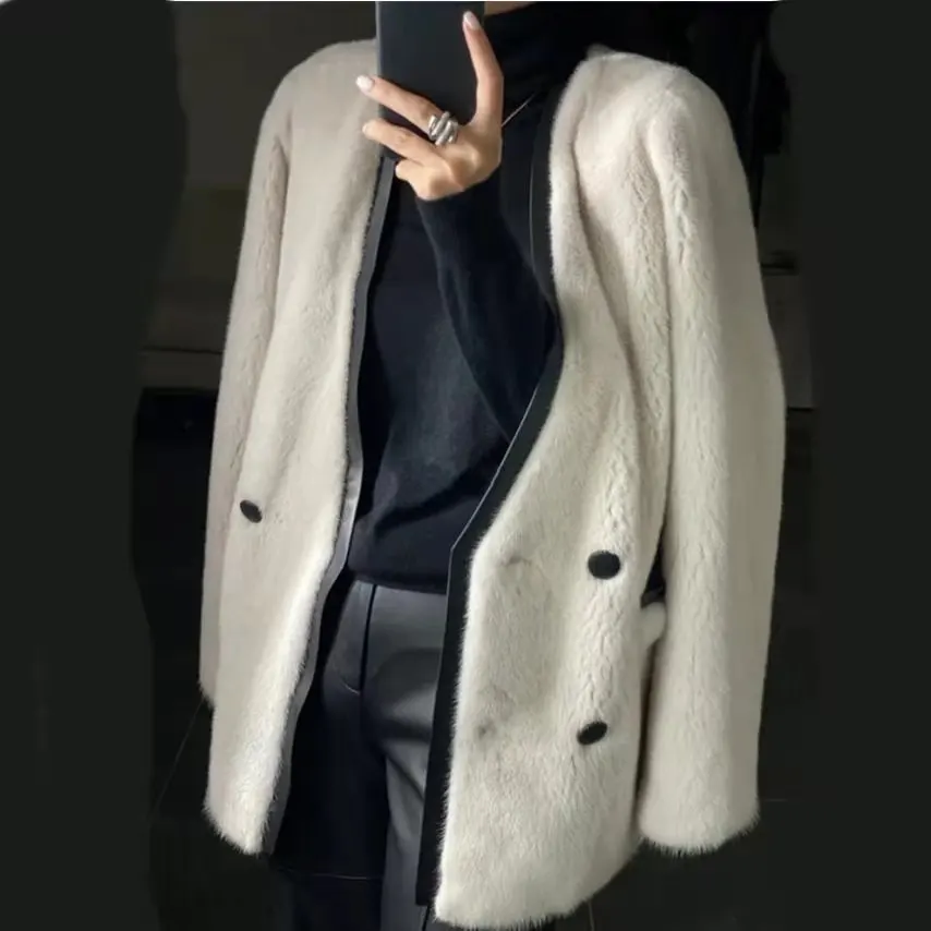 Plush Fur Coat Women's 2021 New High-end Foreign Style Korean Version Autumn and Winter V-neck Imitation Mink Coat