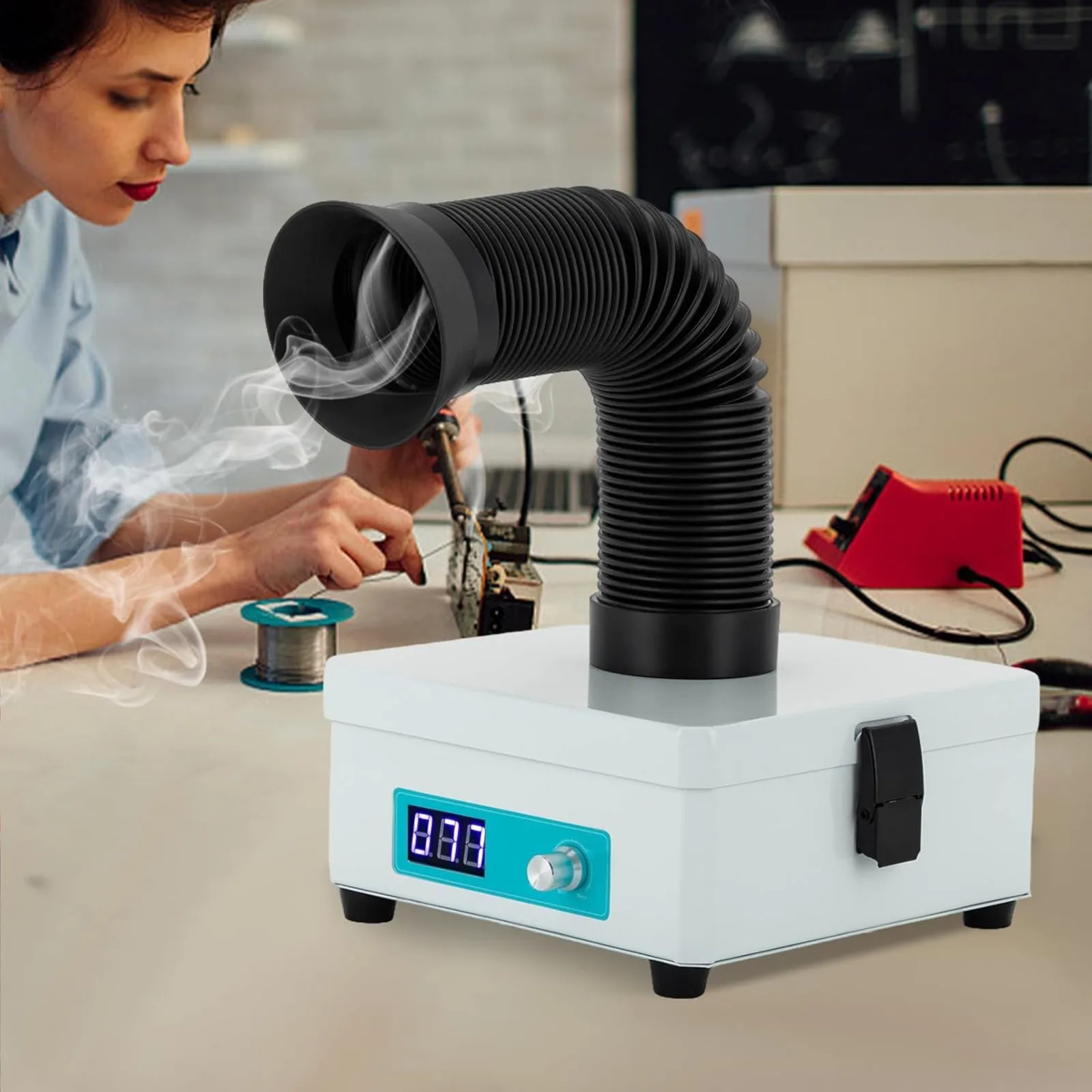 

BYMAOCAR Desktop Portable H-E-P-A & Carbon 3-STAGE Filter,Fume Extractor Smoke Absorber Fan for DIY Soldering Work, Phone Repair