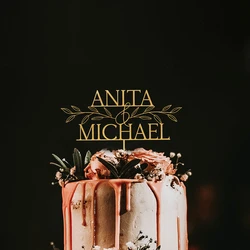 Personalized Boho Wedding Cake Topper,Gold Acrylic Mr and Mrs Wedding Anniversary Last Name Cake Toppers,Part Decoration