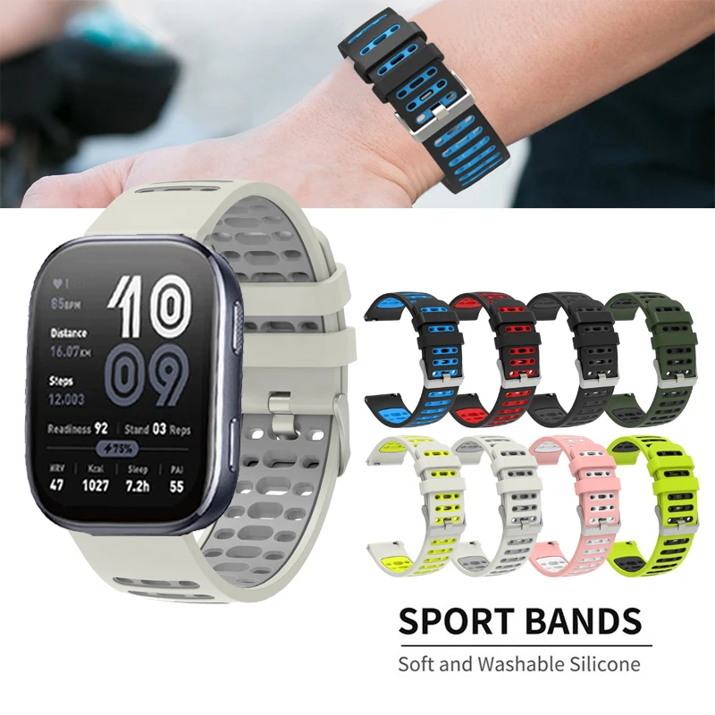 Bracelet en silicone pour Huami Amazfit Bip 6 / Bip 5 / Unity / Bip 3 Pro S U Lite, respirant et confortable, 20 mm 22 mm