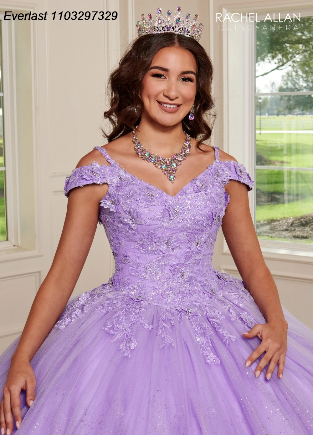 EVLAST 2024 viola abito Quinceanera abito da ballo 3D Applique floreale perline corsetto con spalle scoperte dolce 16 Vestido De 15 Anos TQD471