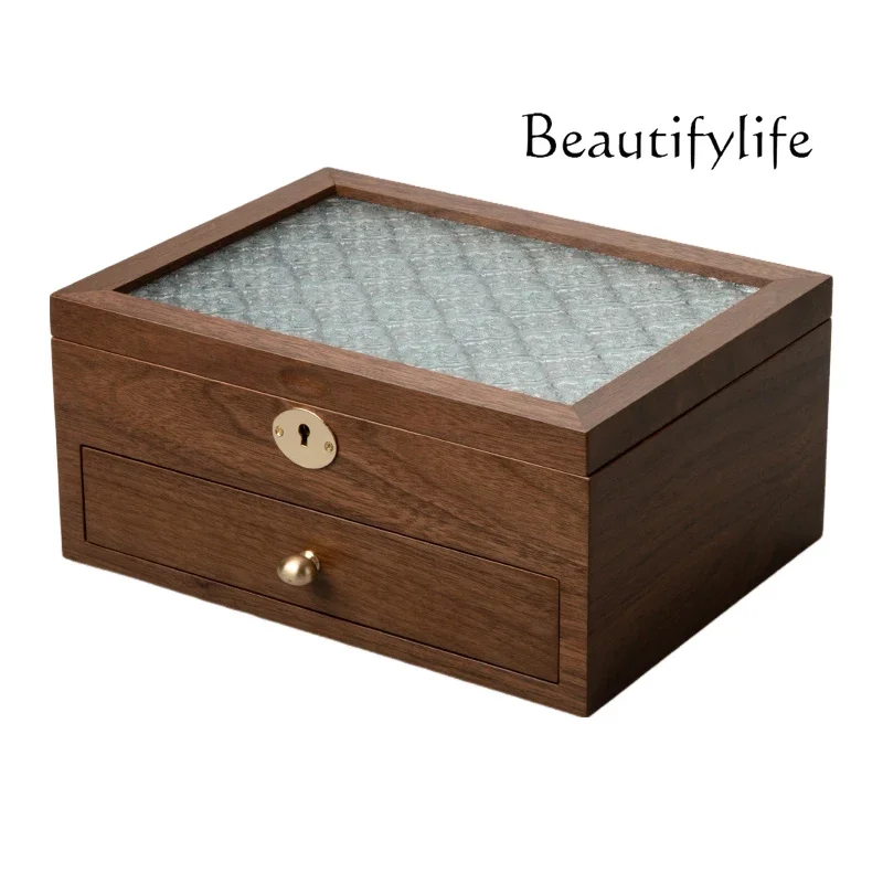 

Jewelry storage box High-end exquisite new wooden jewelry box with lock Large capacity drawer