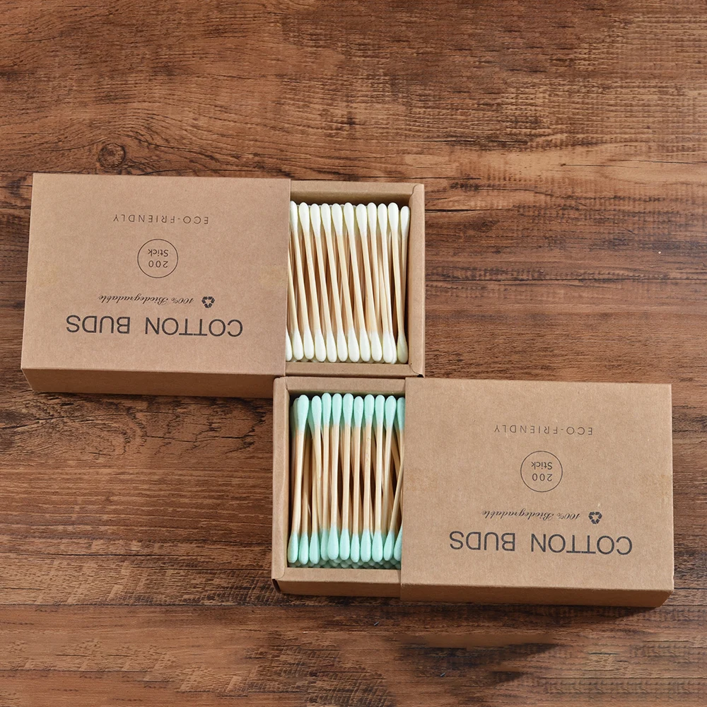 Bastoncillos de algodón de bambú de doble cabeza para adultos, bastoncillos de madera de doble cabeza, para maquillaje, respetuoso con el medio