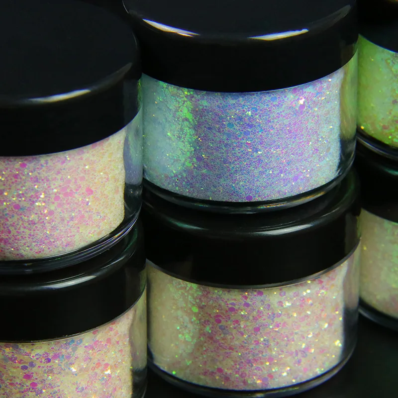 1 Box Shiny Iridescent Glitter Sugar Sand Powder For Nails 3D Acrylic Flowers Design White Black Sequins Decoration