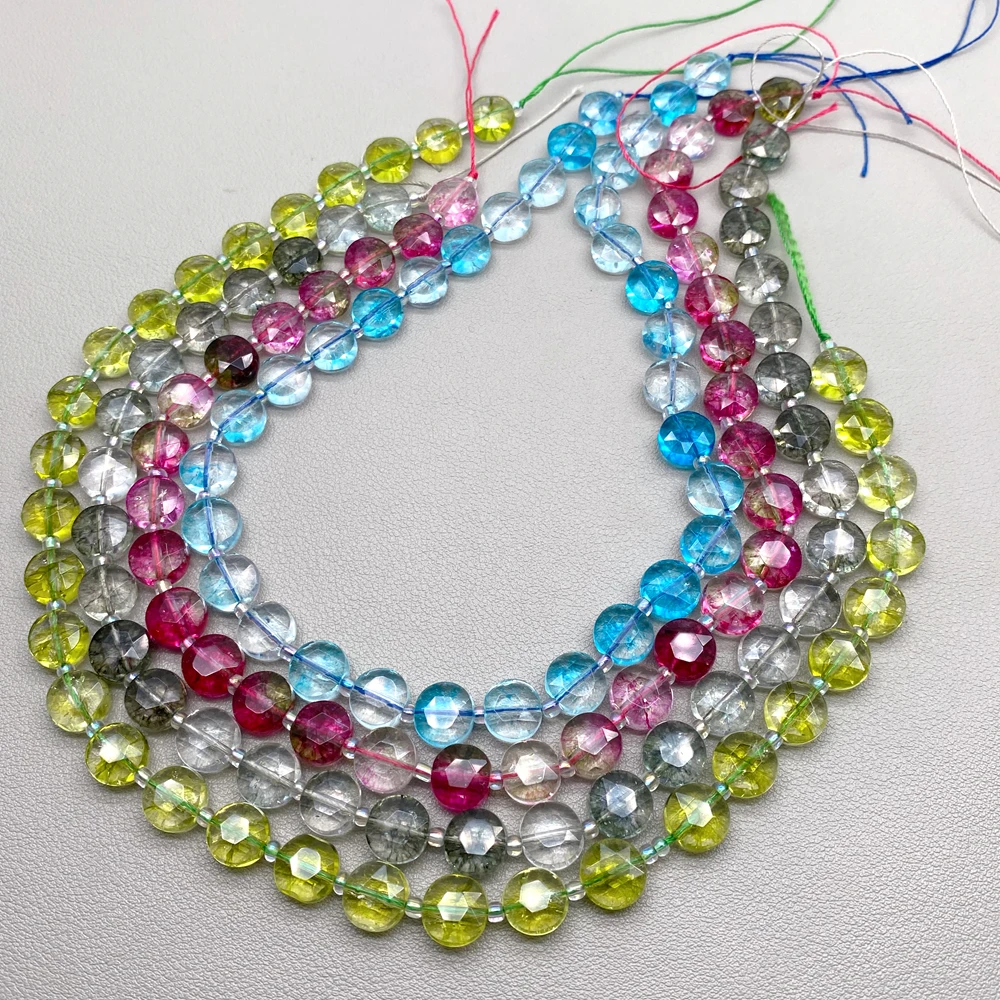 4 Strands 10mm Multi Color Crystal Faceted Coin Shape Space Beads Jewelry Making 14.5
