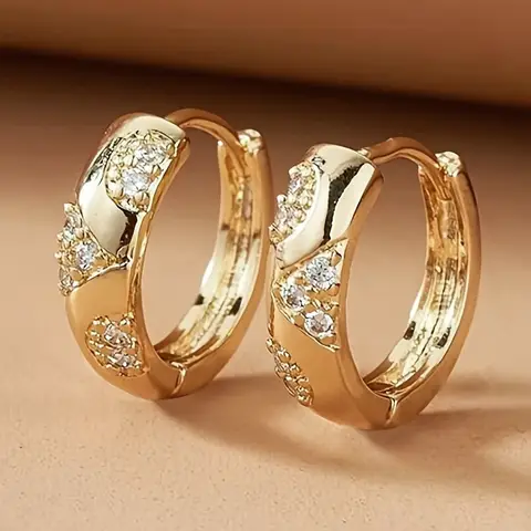Chic Golden Color Hoop Earrings Female Exquisite Shiny Cubic Zirconia Ear Accessories Low-key Daily Wearable Party Jewelry