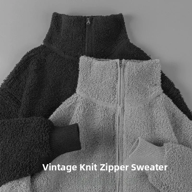 

Laid-ba Sle Zipper Knitted Sweater ex Warm Autumn Winter New Faion Couple's Open Cardigan Outerwear Casual Loose Fit