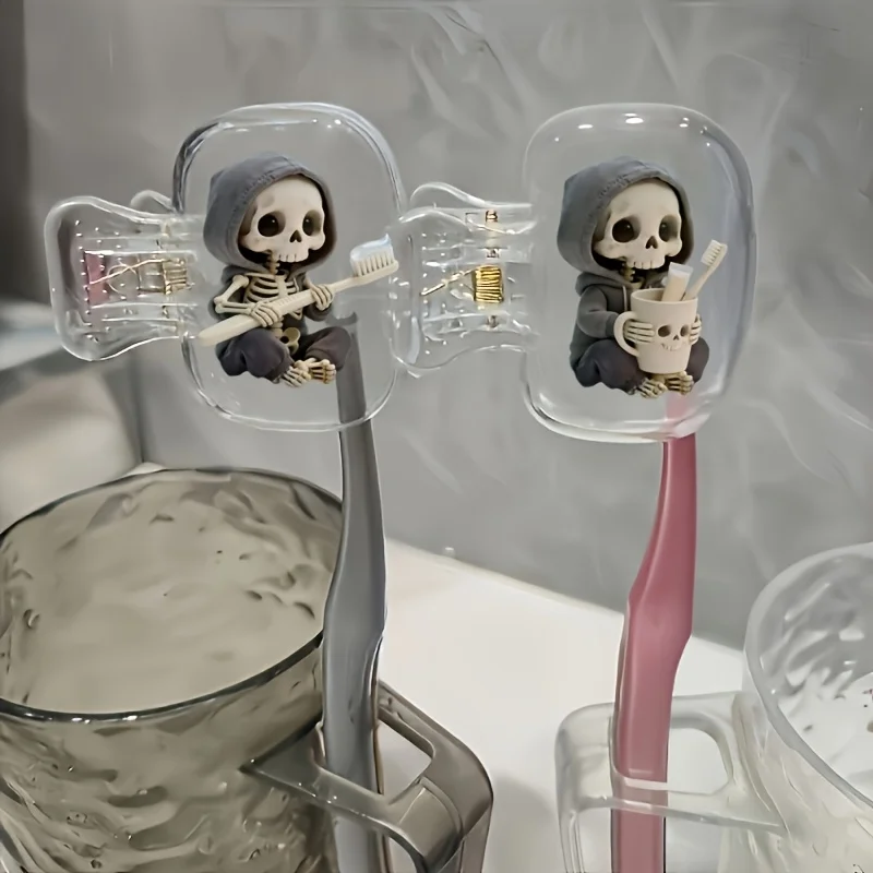 2pcs Skull Holding Toothbrush And Tooth Cup Portable Toothbrush Box Ideal for Home Organization Travel Essential Gift for Girl