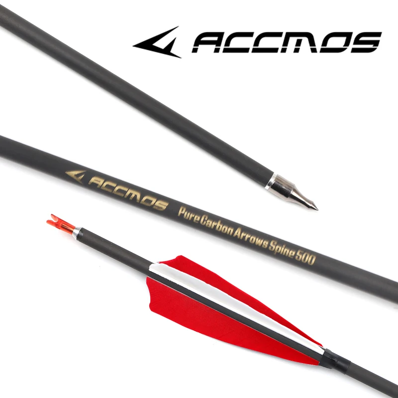 Archery Accmos Pure Carbon Arrow for Compound Bow Hunting, ID6.2 Spine, 350, 500, 600, 700, 800, 6, 12, 18, 24 Pcs