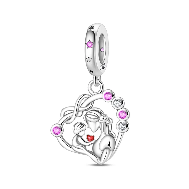 Colgante de Plata de Ley 925 con Dijes de Amor Eterno para Mamá, Compatible con Pulseras Originales, Regalo para el Día de la Madre, Aniversario, para Niñas
