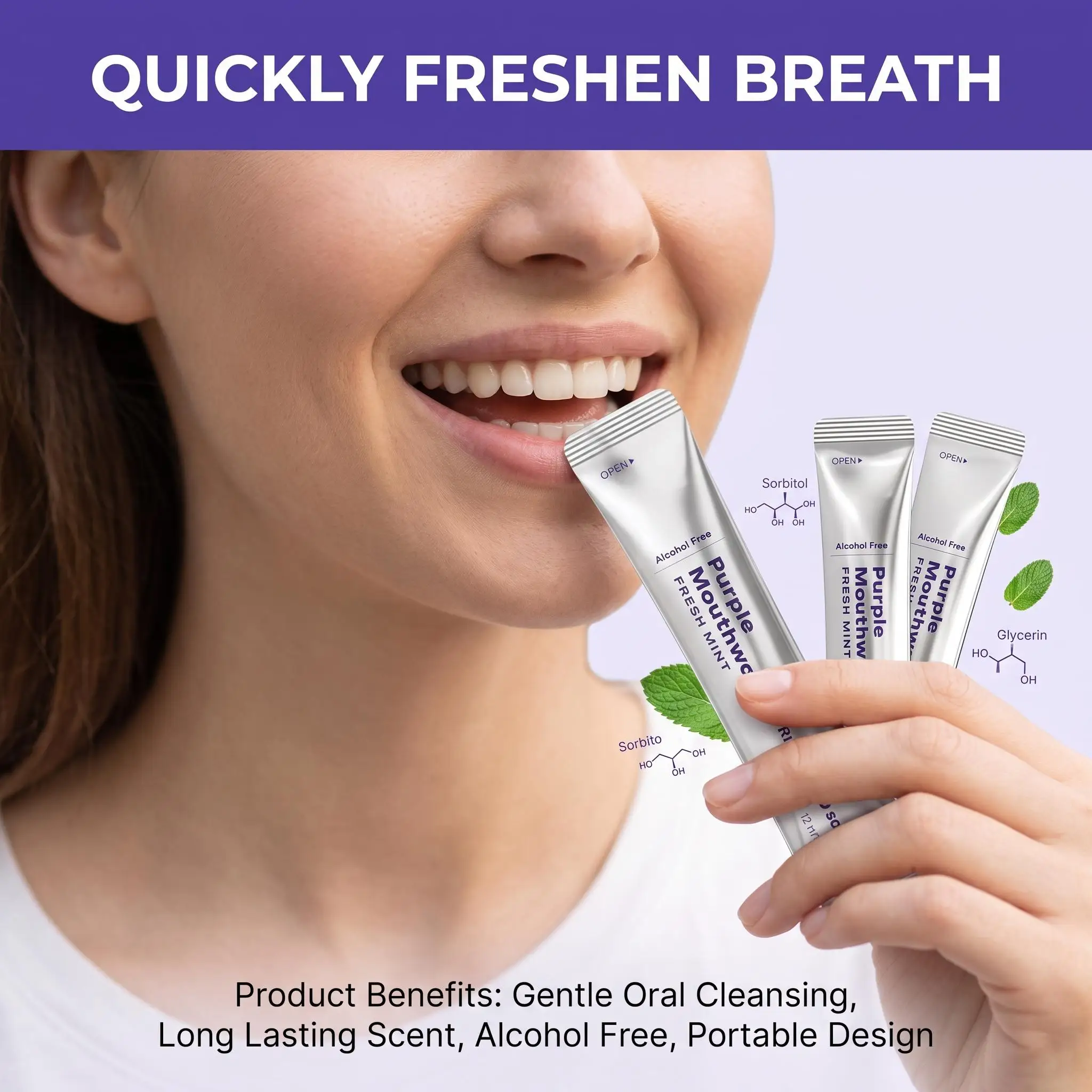 20Pack Purple Mouthwash For Teeth Whitening, Tooth Color Correcting Deep Clean Oral Food Residues Portable Whitening Mouthwash - view 4