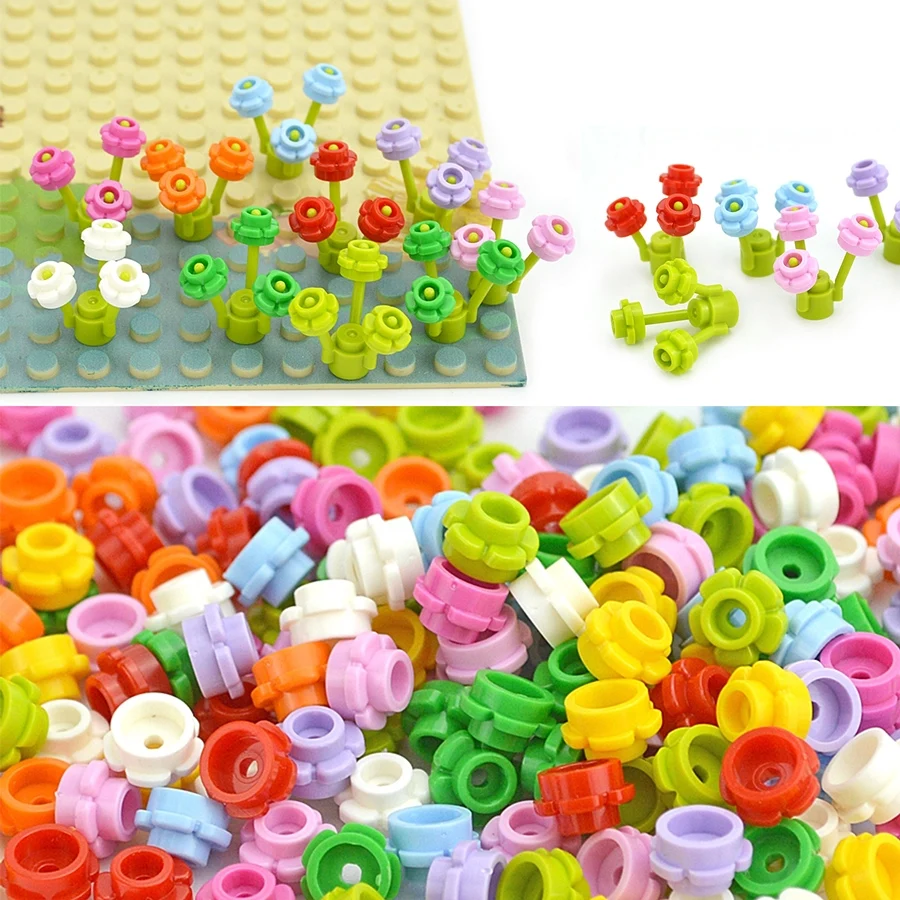Bloques de construcción de plantas MOC 24866 1x1 cinco pétalos de flores hierba DIY ensambla educativa Floret Compatible 24866 juguete de construcción