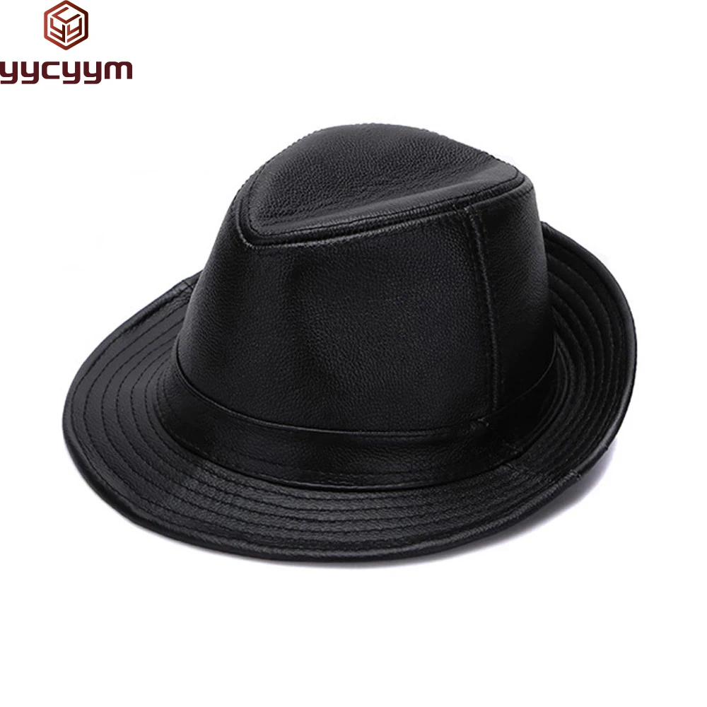 

2025 Hot Autumn Winter Warm Cowboy 100% Real Cowhide Leather Hats Men Real Genuine Cowhide Leather Top Hats Men Fashion Caps