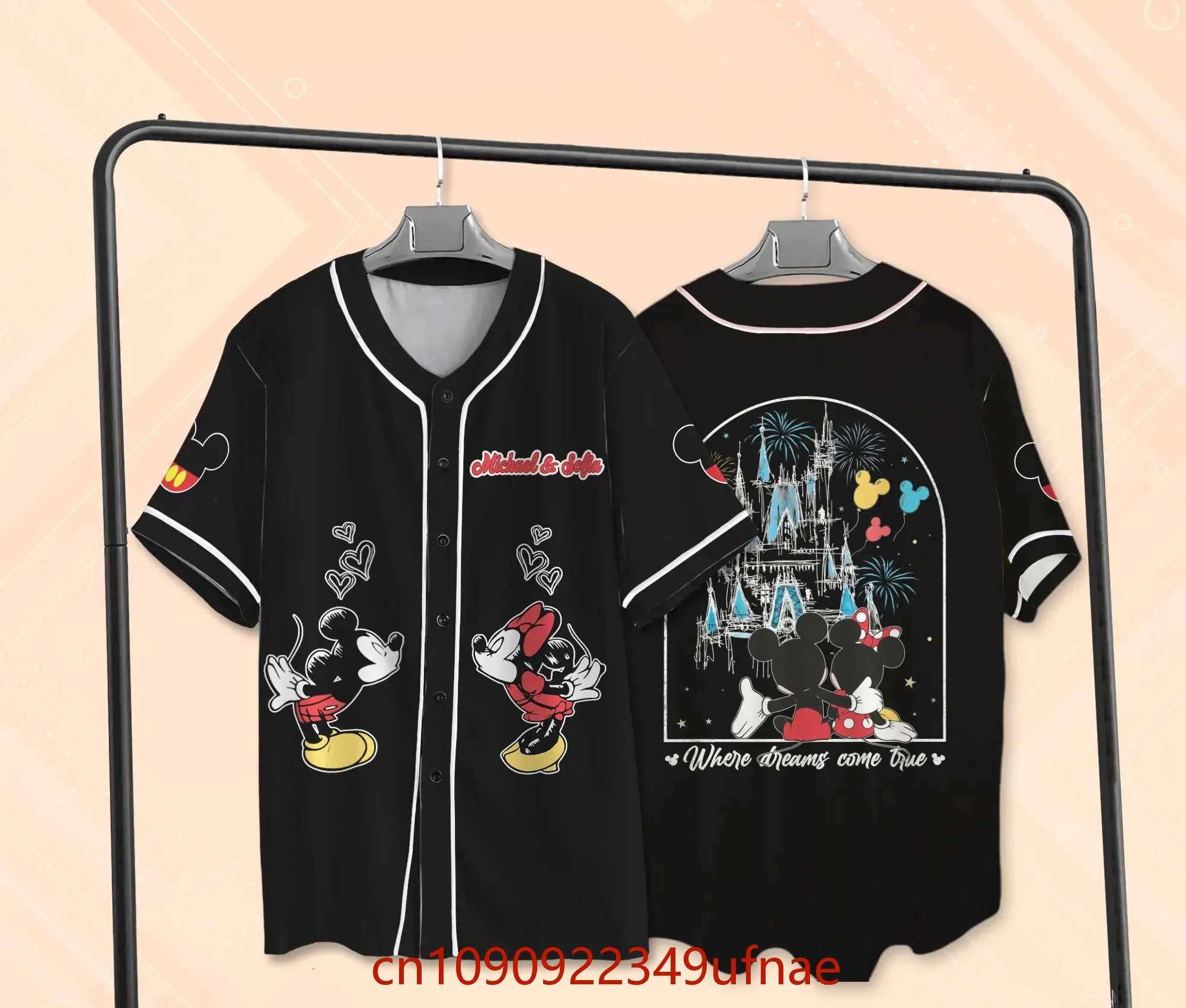 

Customized Disney Mickey and Minnie Couple Baseball Uniforms Jerseys Mickey Jerseys Minnie Jerseys Disney Lovers