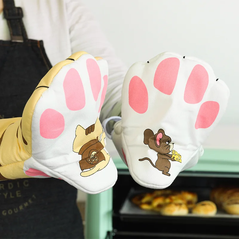 1Pc Cat Paws Gloves Kitchen Non-slip Cat Claw Baking Oven Mitts Cotton Microwave Heat Resistant Insulation Cat Paws Oven Mitts