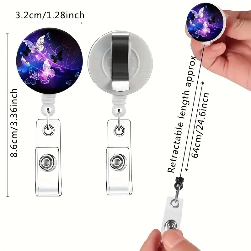 Butterfly print badge reel ID badge holder retractable clip, fun badge reel, nurse, essential items for nursing students at work