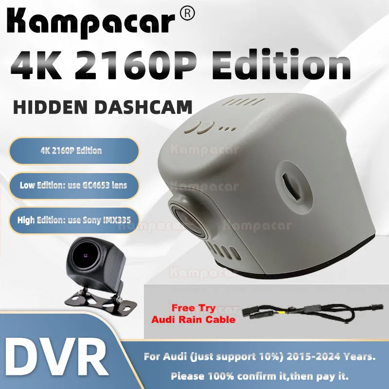 

Kampacar AD08-4K 2160P Wifi Dash Cam Car Dvr Camera For Audi A3 8v A7 C8 A8 A6 A5 A4 B9 Q7 Q8 Etron 2015-2024 10% Cars DashCam