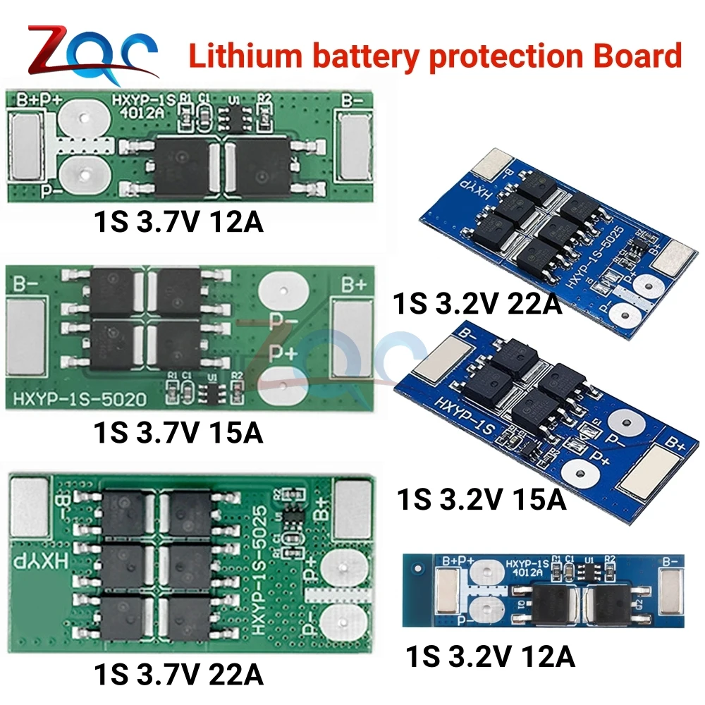 LiFePO4 Lithium Battery Protection Board 18650  Charging Voltage/Short Circuit/Overcharge Prevention 1S 12A 15A 22A 3.2V 3.7V