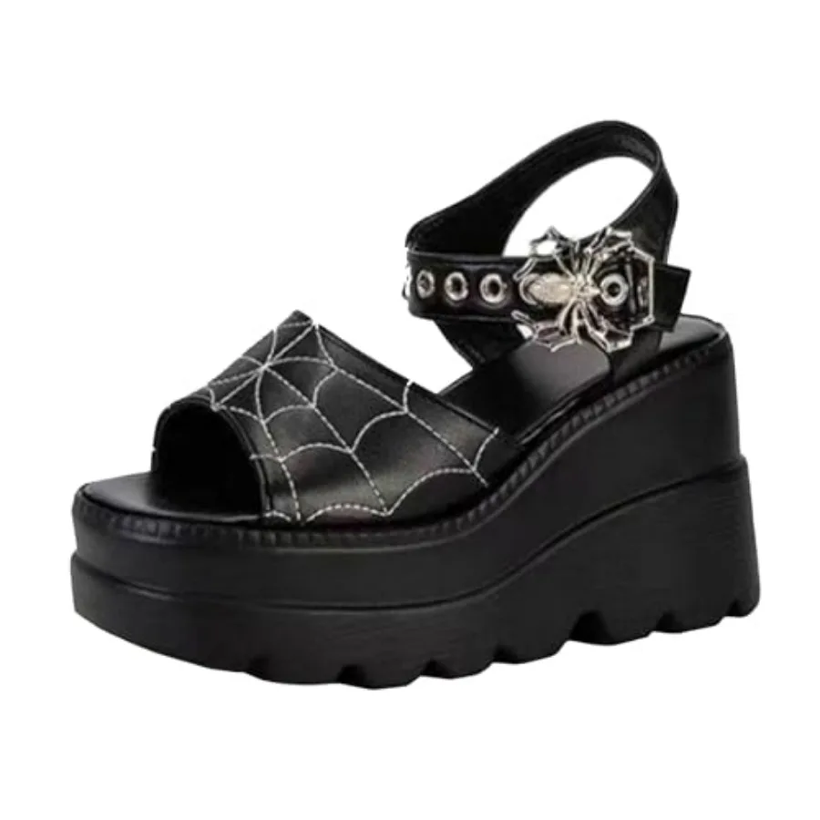 

Women Platform Mary Jane Wedge Bat Heart Chain Sandals Open Toe Ankle Gothic Lolita Platform Dress Pumps Shoes Chunky Platform
