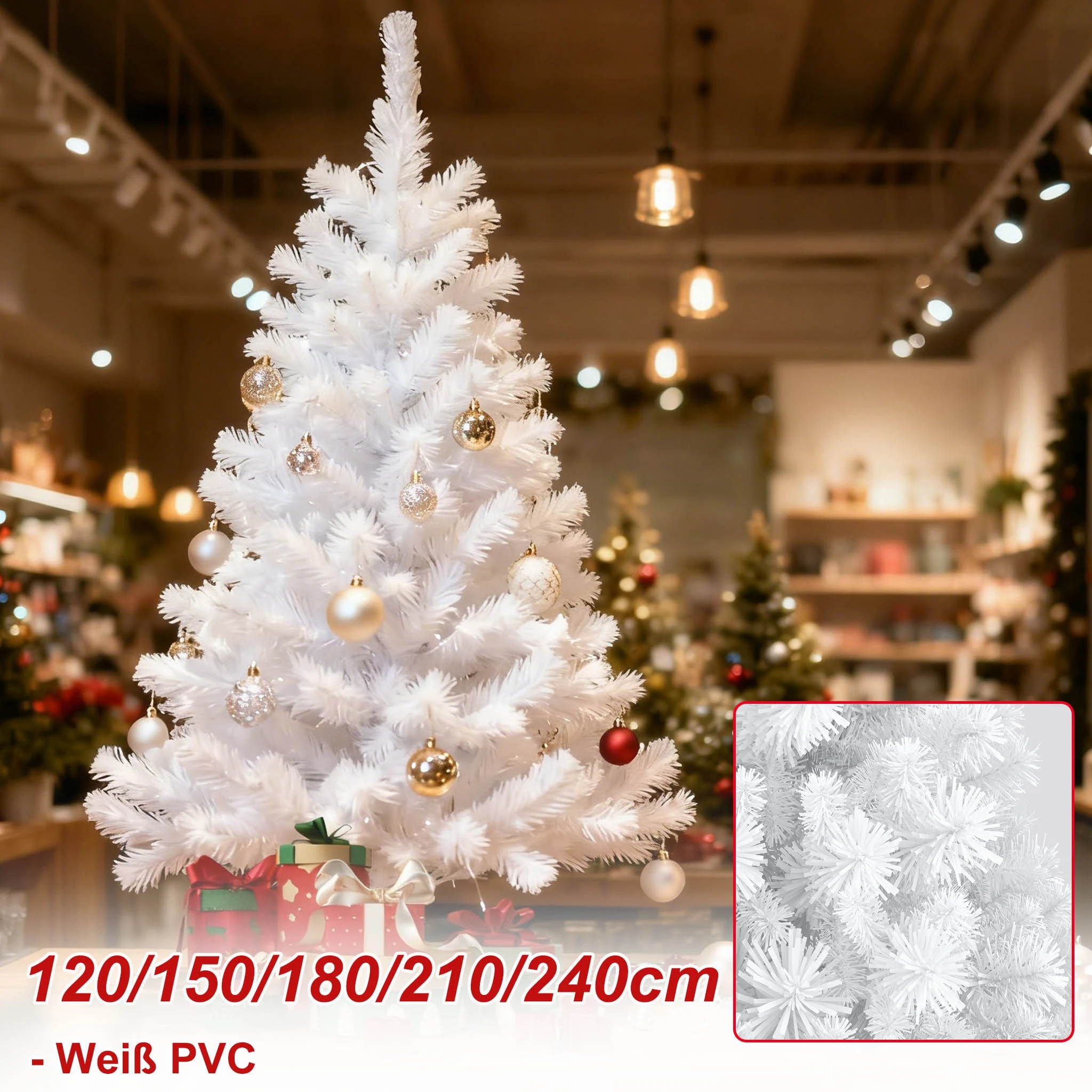 Albero di Natale artificiale in PVC, disponibile nelle misure 120/150/180/210/240 cm, albero di Natale bianco, albero decorativo con supporto, decorazione natalizia, per le feste.