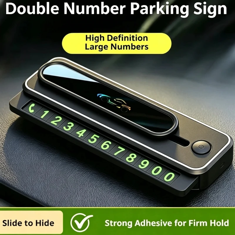 Dual Number Car Temporary Parking Card, Adhesive Phone Plate with Hidden Slide, Heat Resistant Dashboard Decor for Car Styling