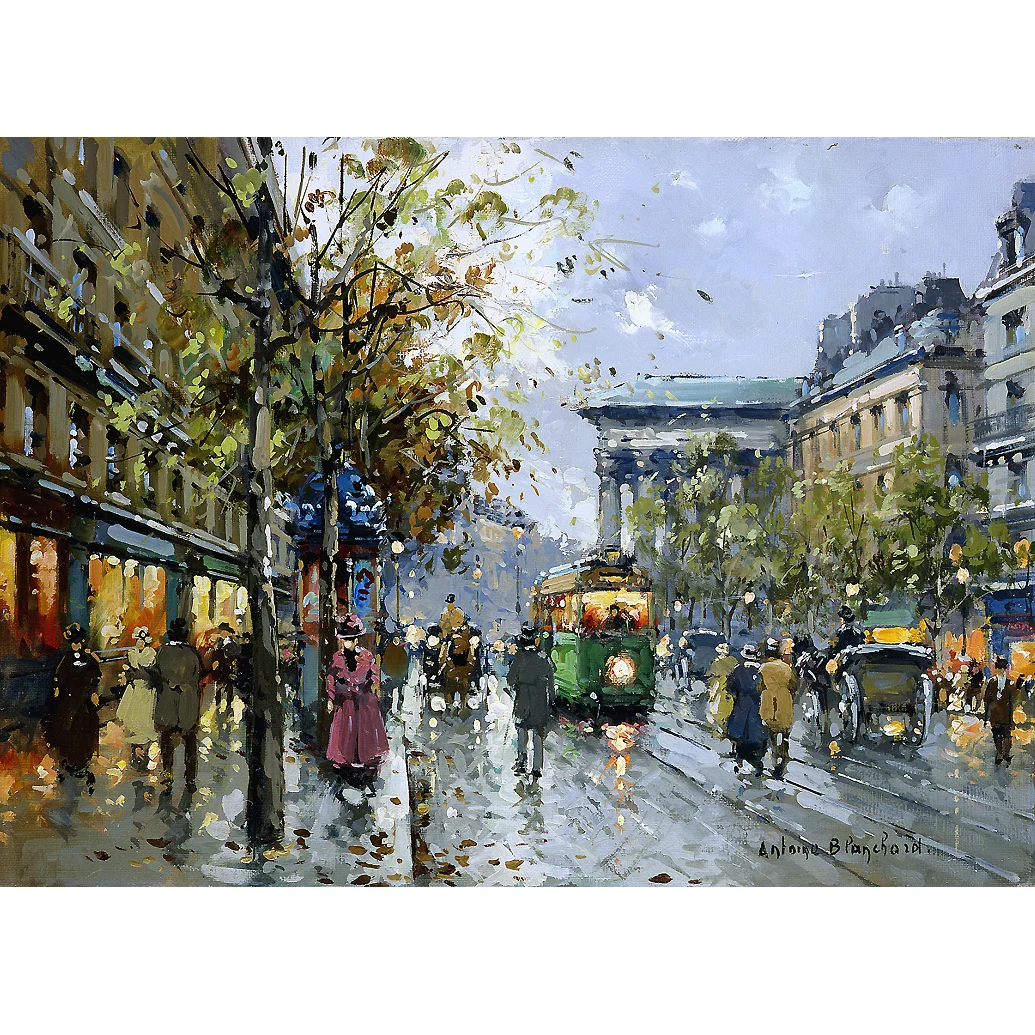 

Hand painted European Landscape Oil Painting Madeleine Boulevard Paris Street Scene by Antoine Blanchard Home Deco Paintings