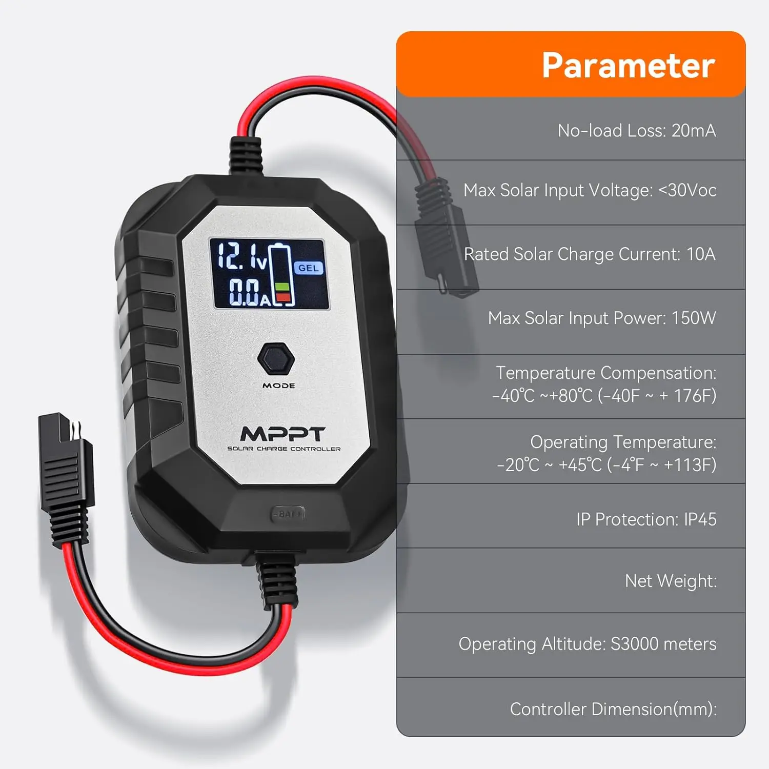 PowMr MPPT Solar Charge Controller 10A 12 Volt with Digital LCD Display Solar Panel Regulator fit for LiFePO4 Lithium Batteries